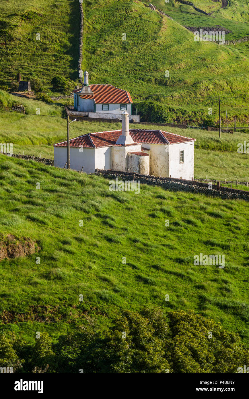 Portugal, Azores, Santa Maria Island, Malbusca, elevated village view Stock Photo