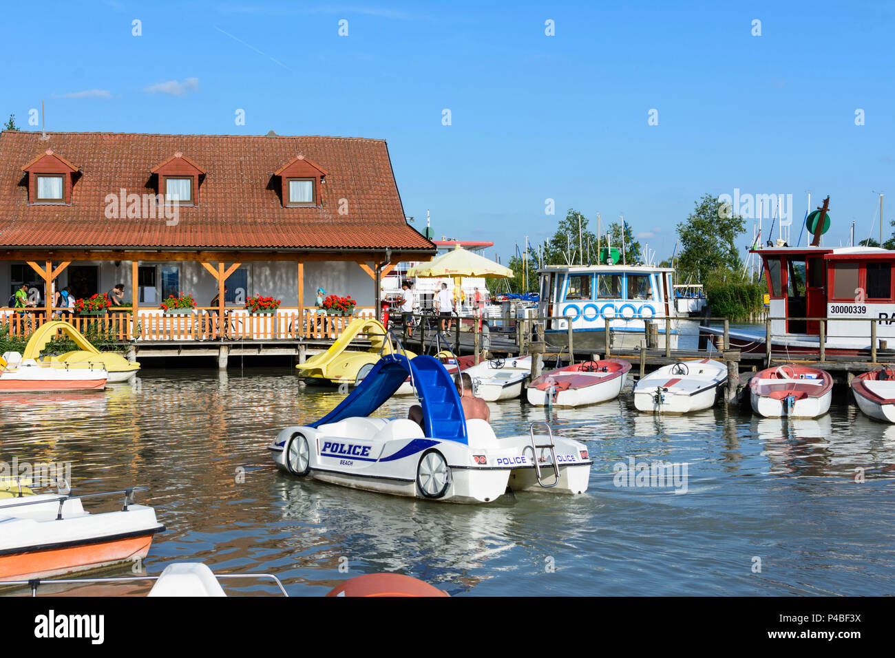 Illmitz, paddleboat, bicycle ferry, Lake Neusiedl (Neusiedler See), national park Neusiedler See-Seewinkel, Burgenland, Austria Stock Photo