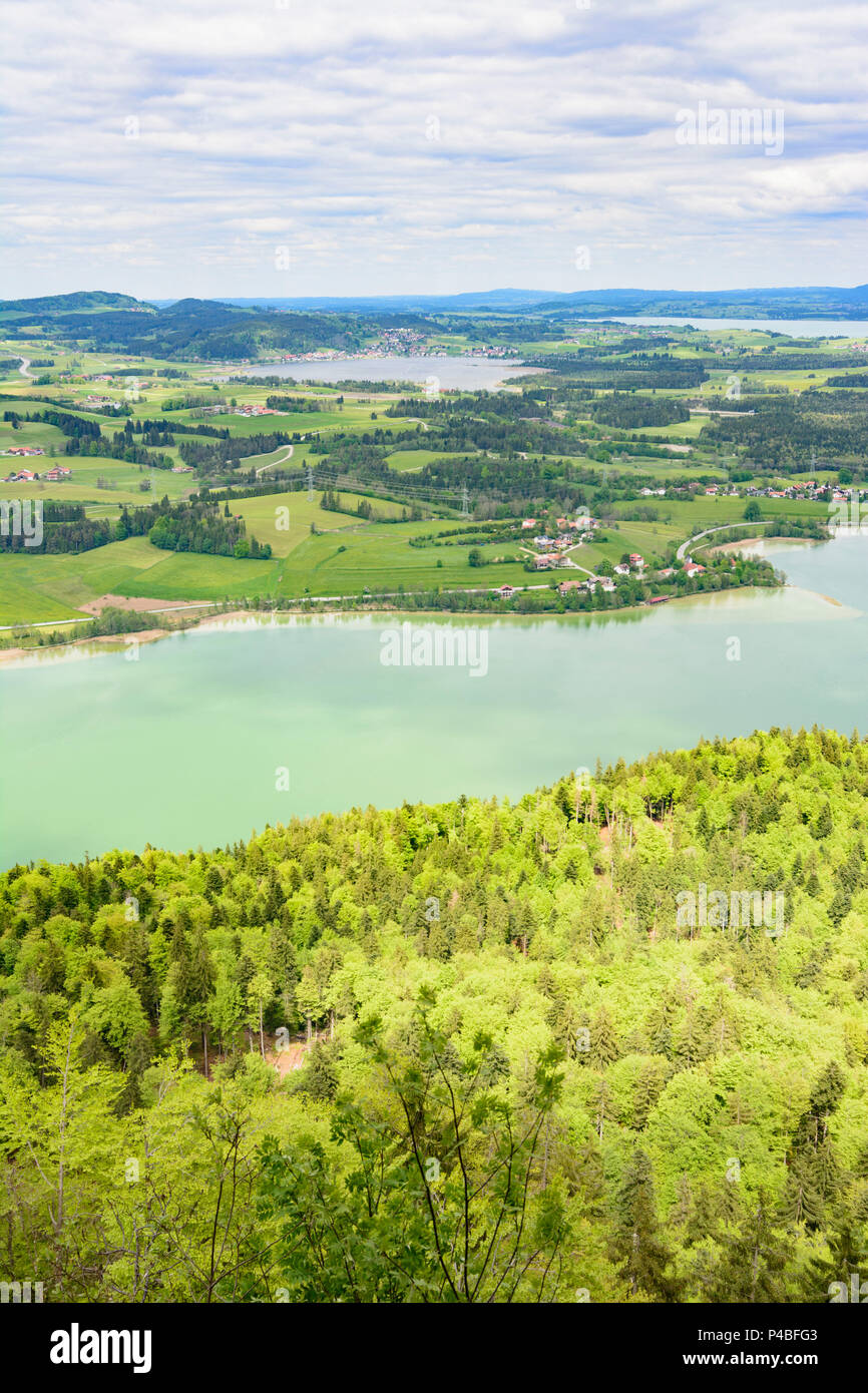 Füssen, viewpoint Vierseenblick, lake Weißensee, Hopfensee, Forggensee, Allgäu, Swabia, Bavaria, Germany Stock Photo