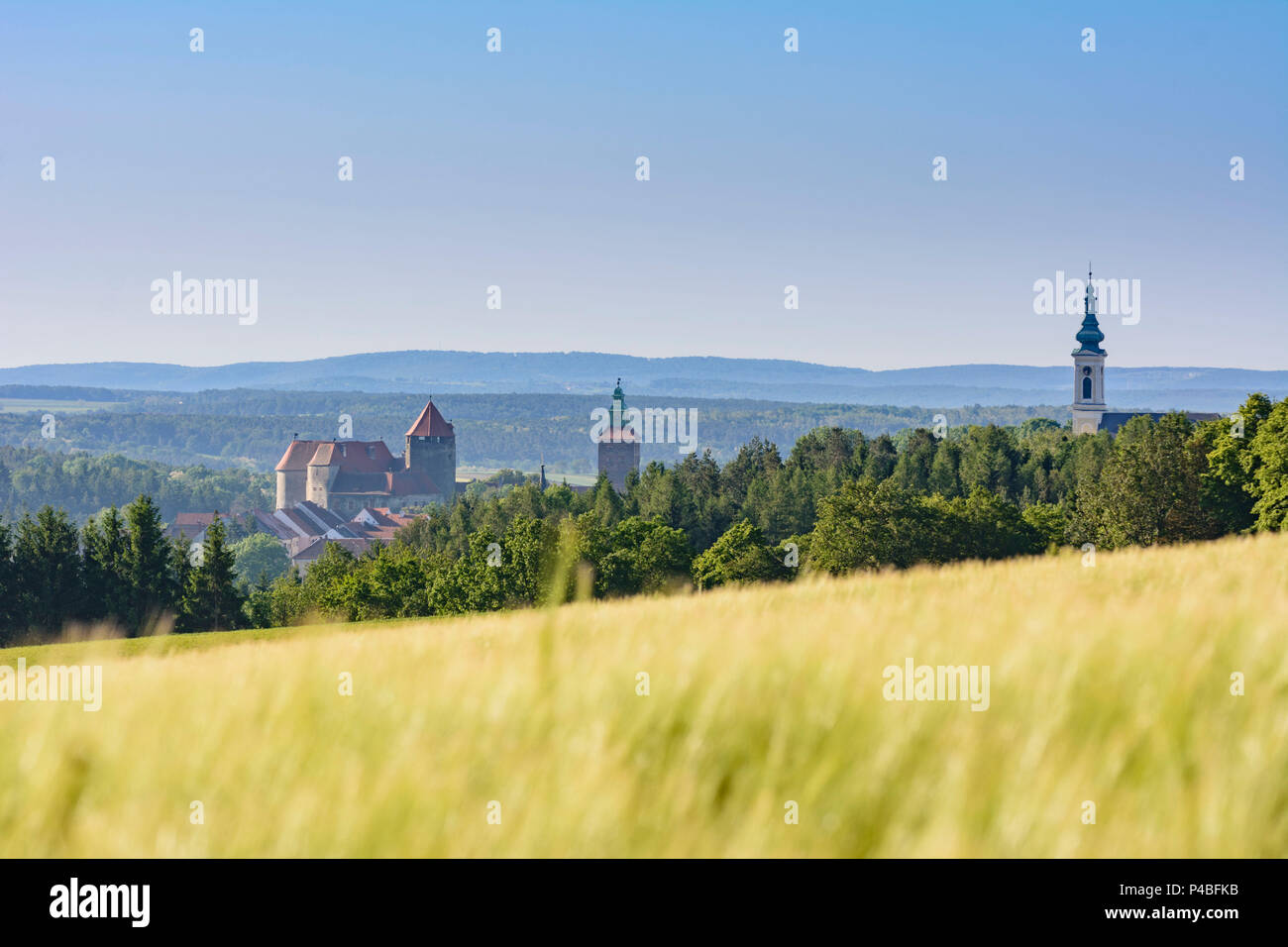 Stadtschlaining, castle, church, fields, Südburgenland, Burgenland, Austria Stock Photo