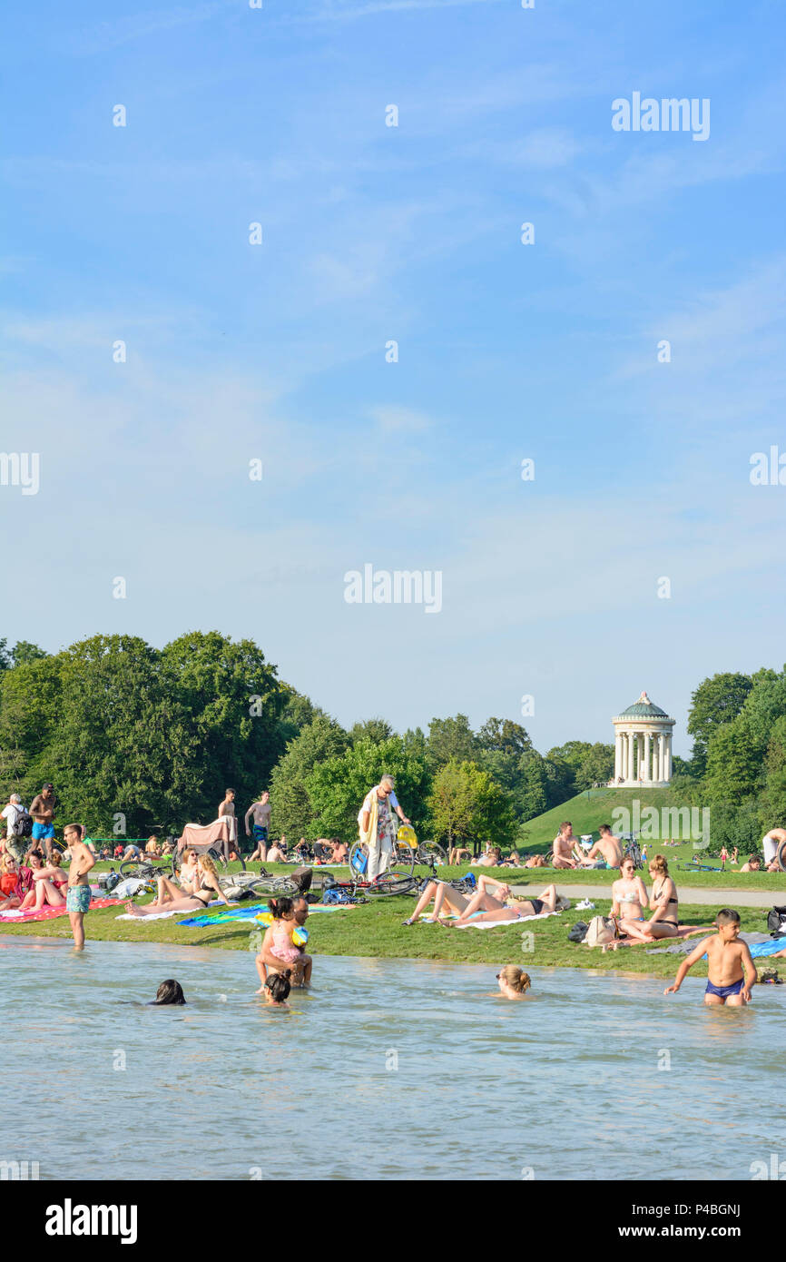 Munich, Englischer Garten (English Garden), view to Monopteros, stream