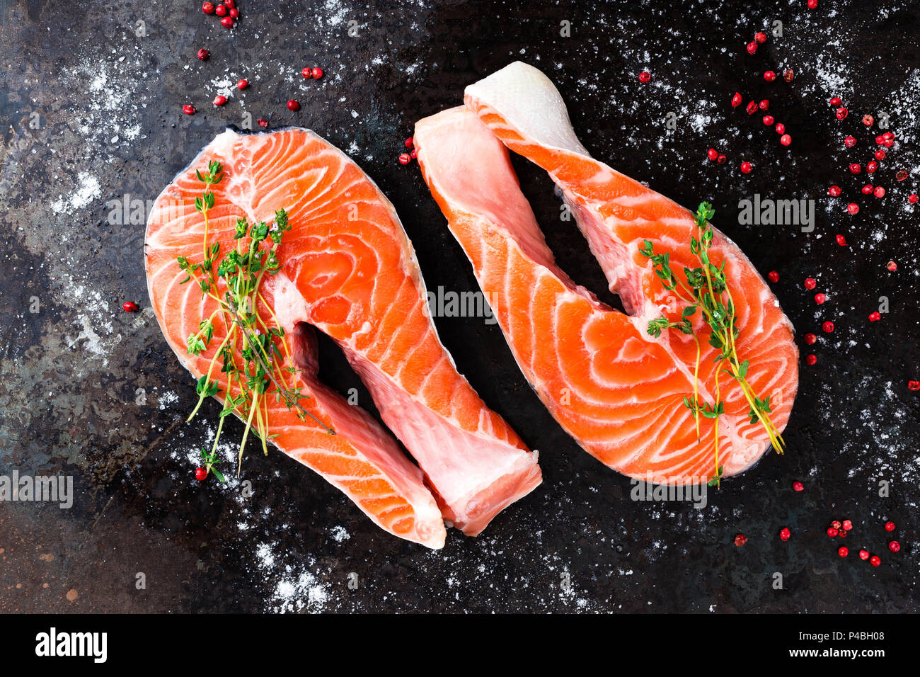 Salmon. Fresh salmon fish. Raw salmon fish steaks Stock Photo - Alamy