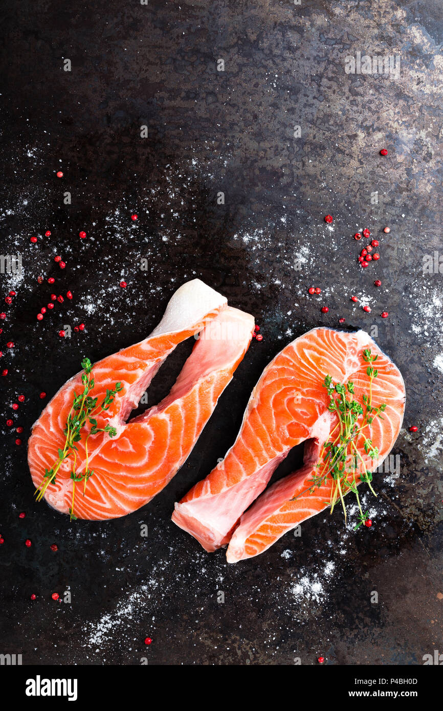 Salmon. Fresh salmon fish. Raw salmon fish steaks Stock Photo - Alamy