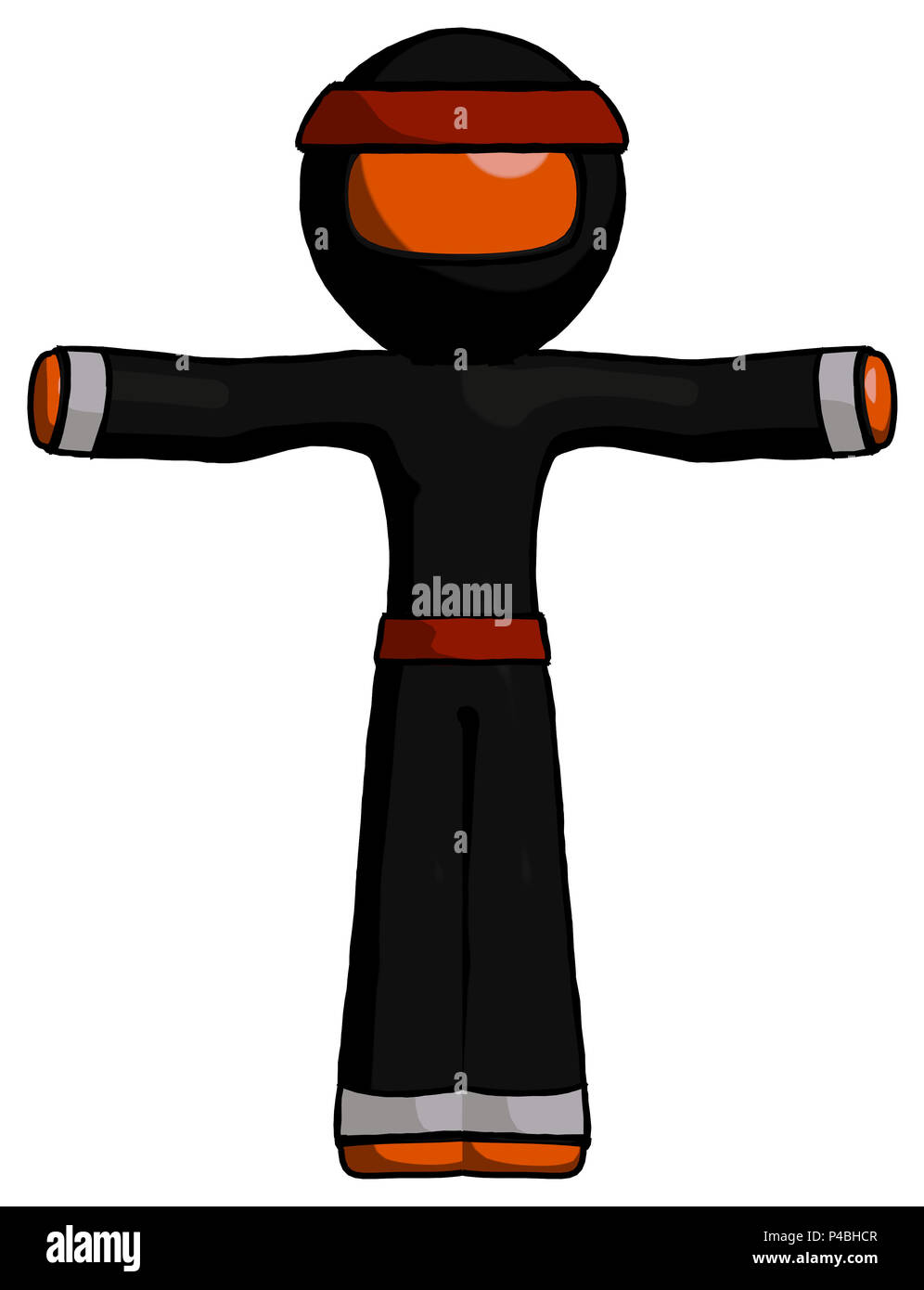 Orange ninja warrior man t-pose arms up standing. Stock Photo