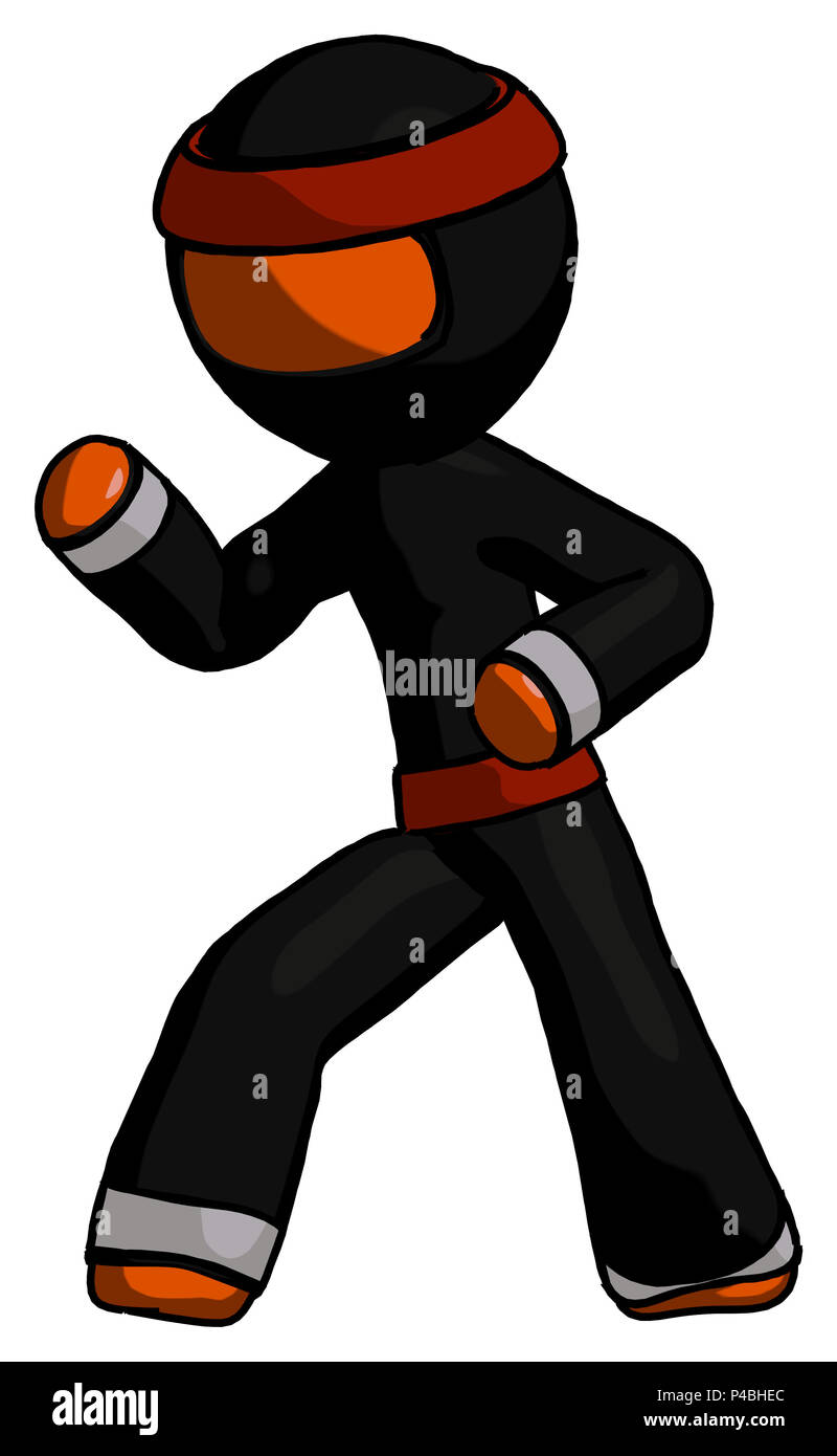 Orange ninja warrior man martial arts defense pose left. Stock Photo