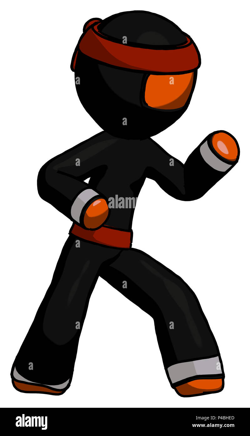 Orange ninja warrior man martial arts defense pose right. Stock Photo
