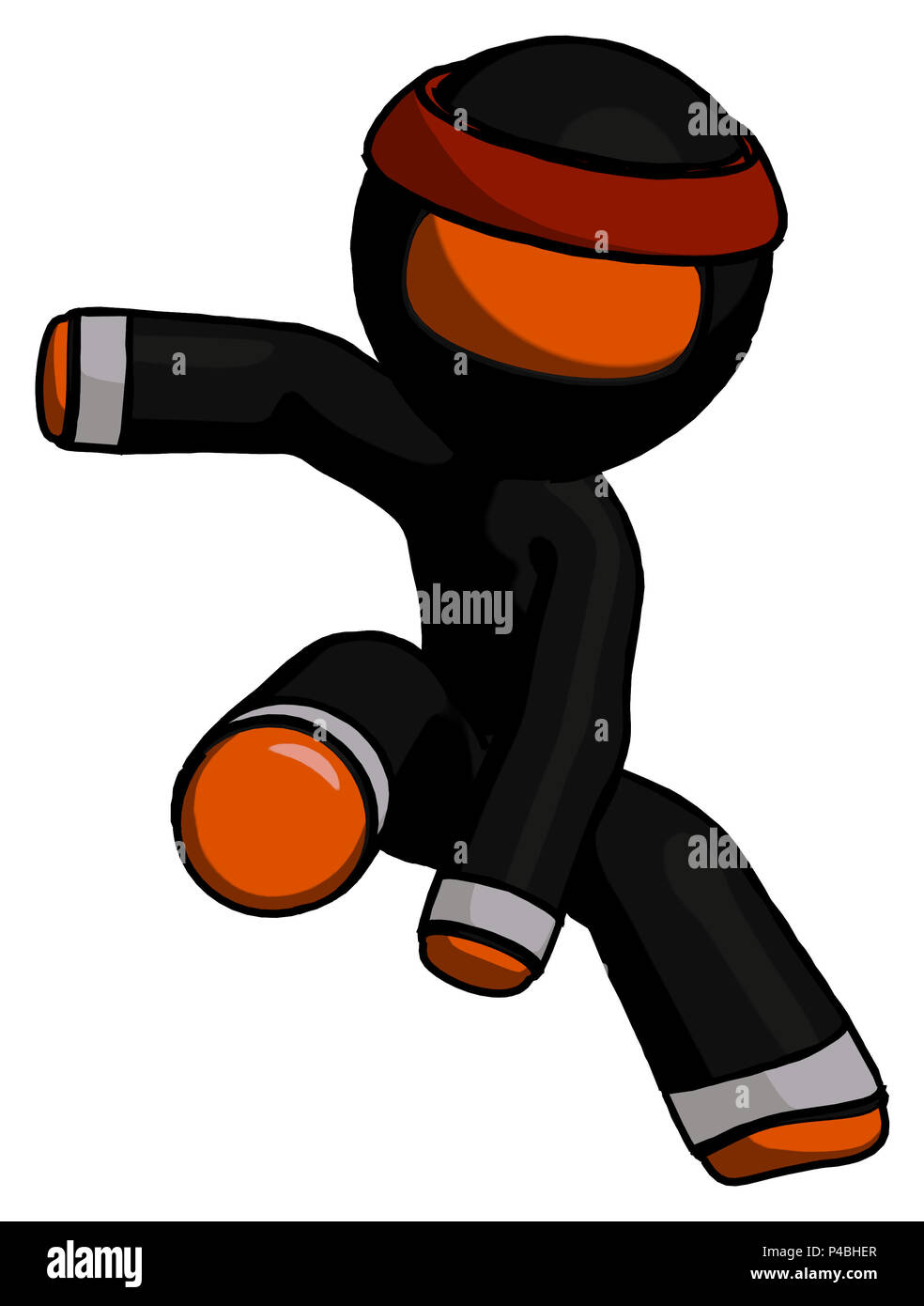 Orange ninja warrior man action hero jump pose. Stock Photo