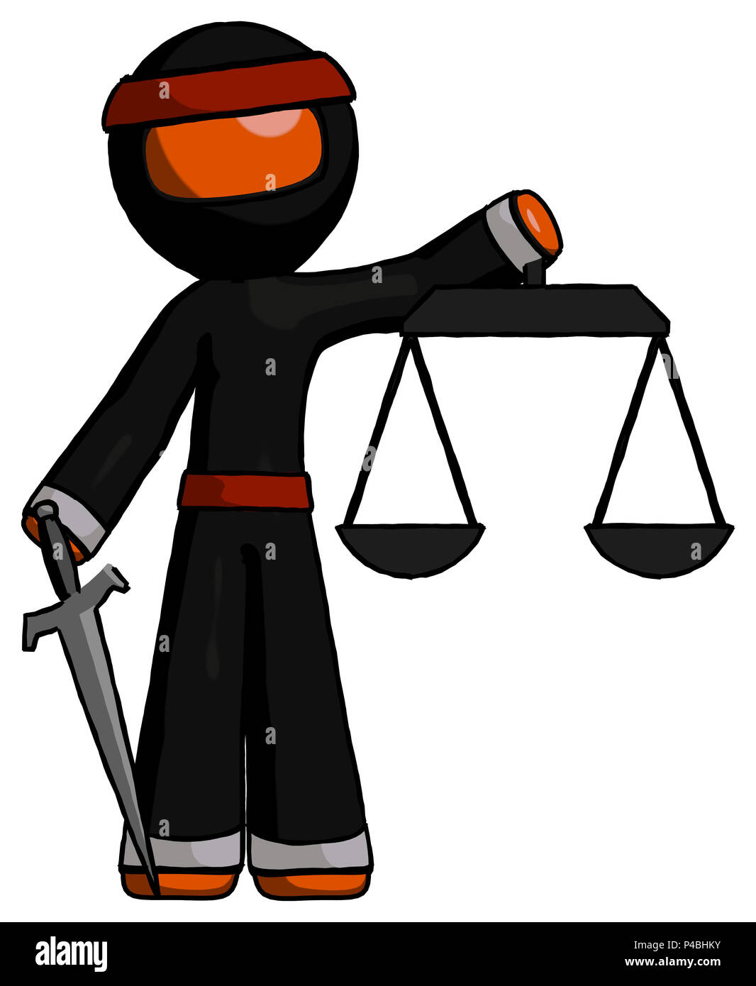 Orange Ninja Warrior Man Justice Concept With Scales And Sword Justicia Derived Stock Photo Alamy