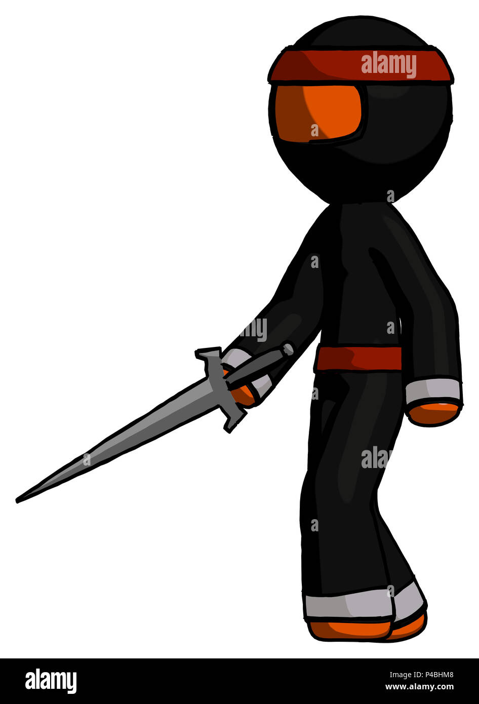 Orange ninja warrior man with sword walking confidently. Stock Photo