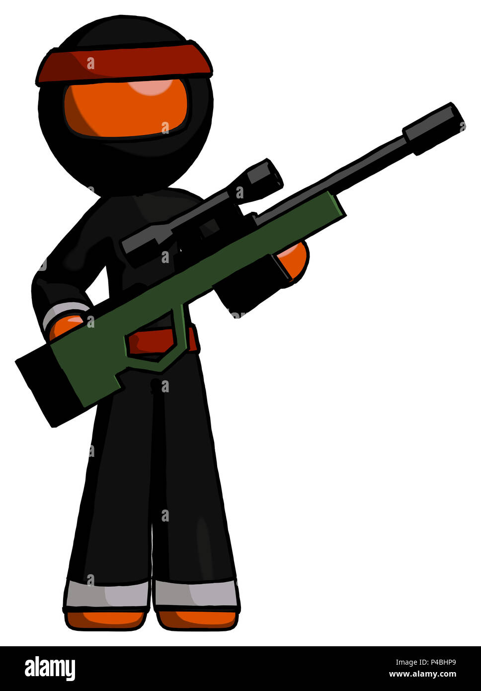 Orange ninja warrior man holding sniper rifle gun Stock Photo Alamy