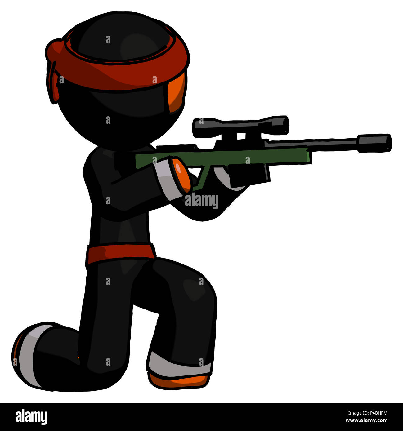Orange ninja warrior man kneeling shooting sniper rifle Stock Photo Alamy
