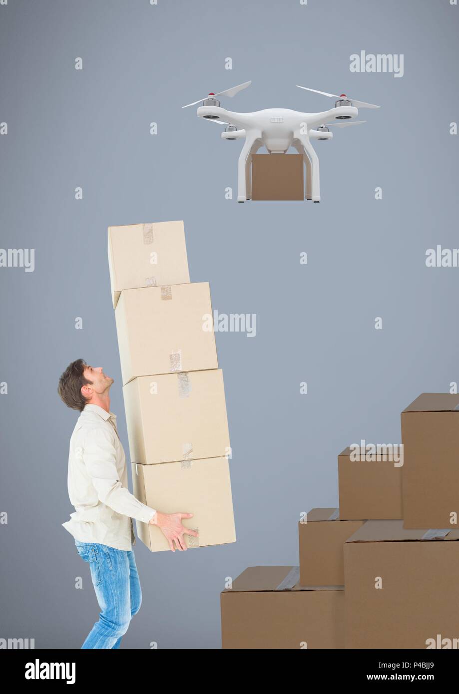 3d man lifting cardboard box hi-res stock photography and images - Alamy