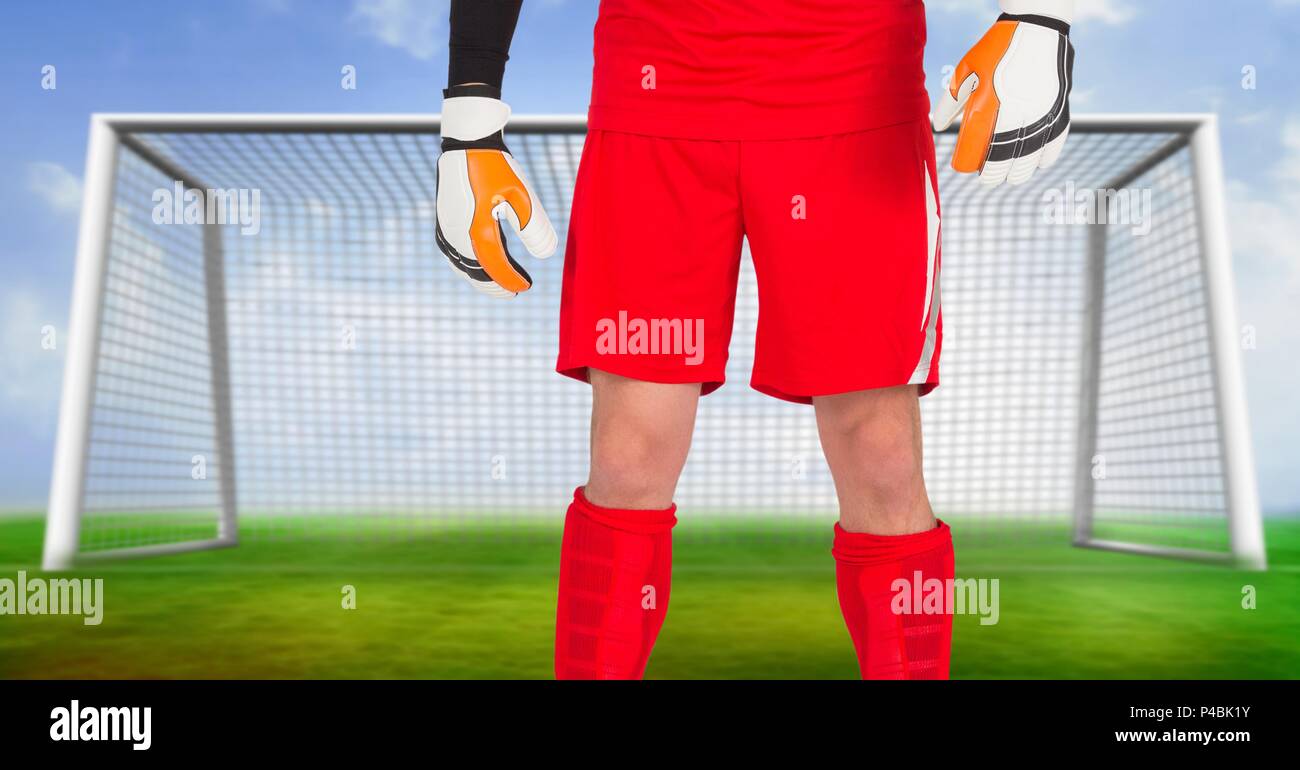 Soccer goalkeeper in goal Stock Photo Alamy