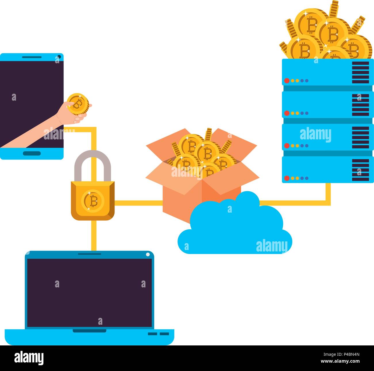 bitcoin commerce technology set icons Stock Vector