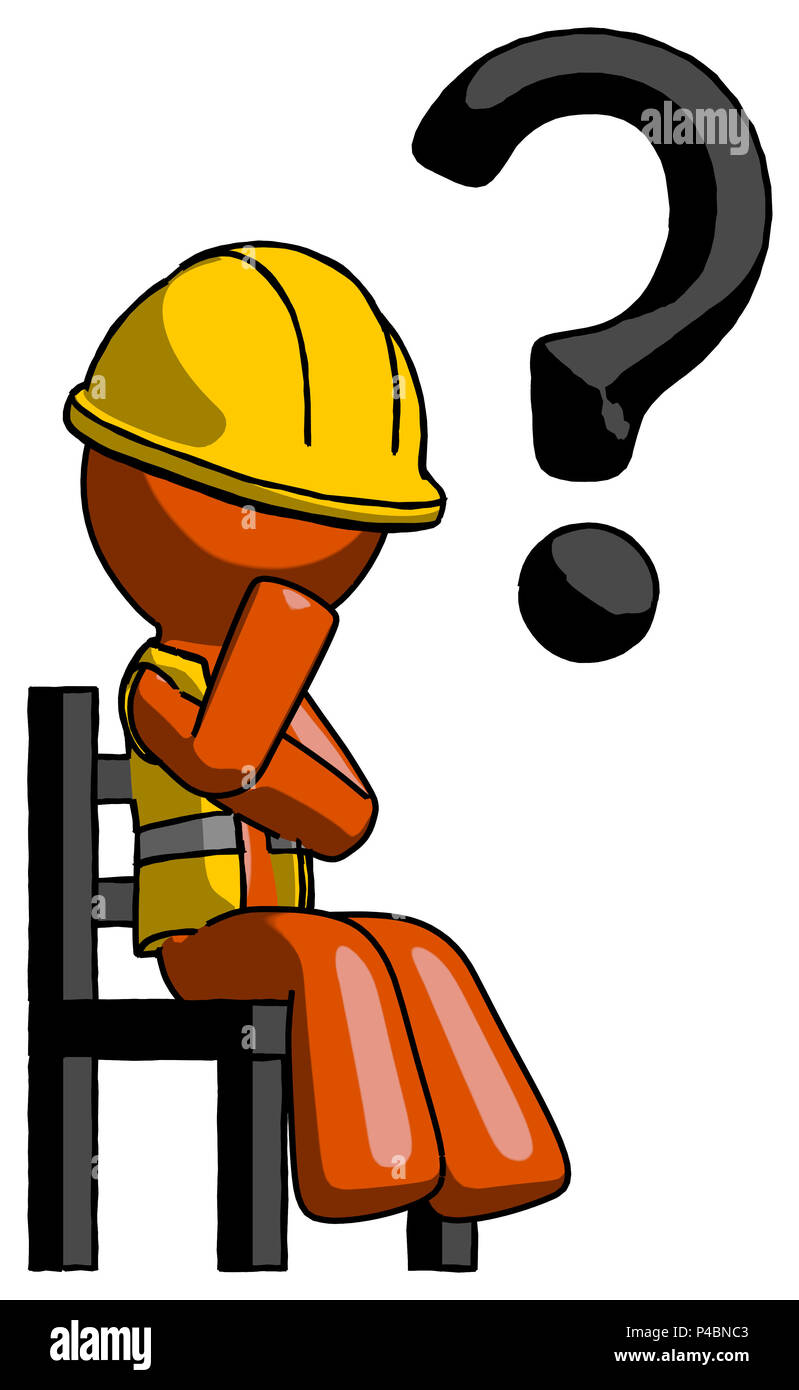 Orange construction worker contractor man question mark concept