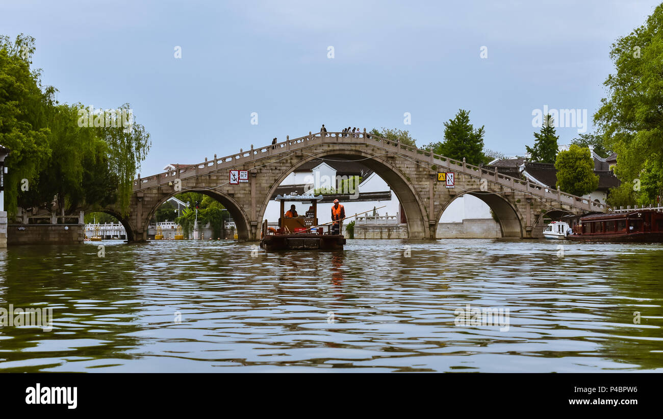 Wuxi, Jiangsu/China - Apr. 21, 2018: Tourist sight while cruising the Grand Canal in Wuxi, Jiangsu, China Stock Photo