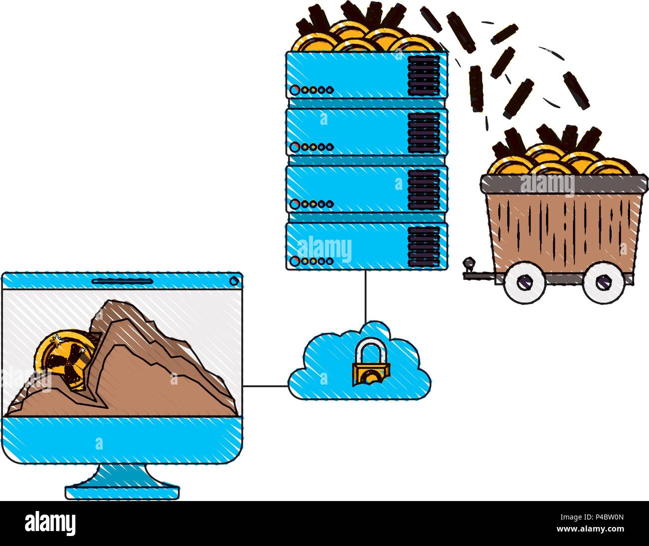 cryptocurrency commerce technology set icons Stock Vector