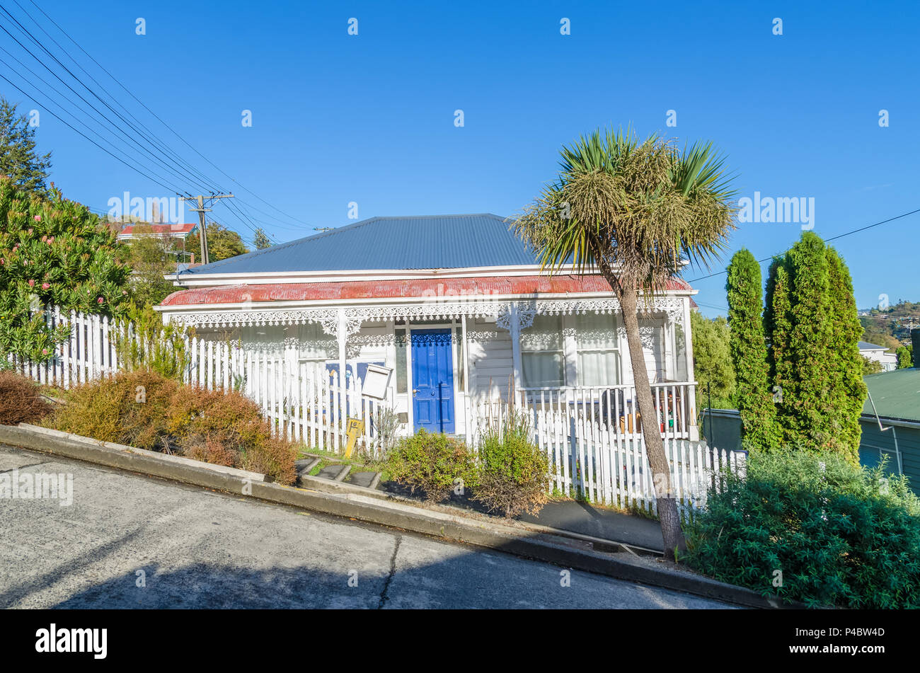 Dunedin,New Zealand - May 5, 2016 : Housing in the Baldwin Street which is located in Dunedin,New Zealand.It is the world steepest street in the world. Stock Photo
