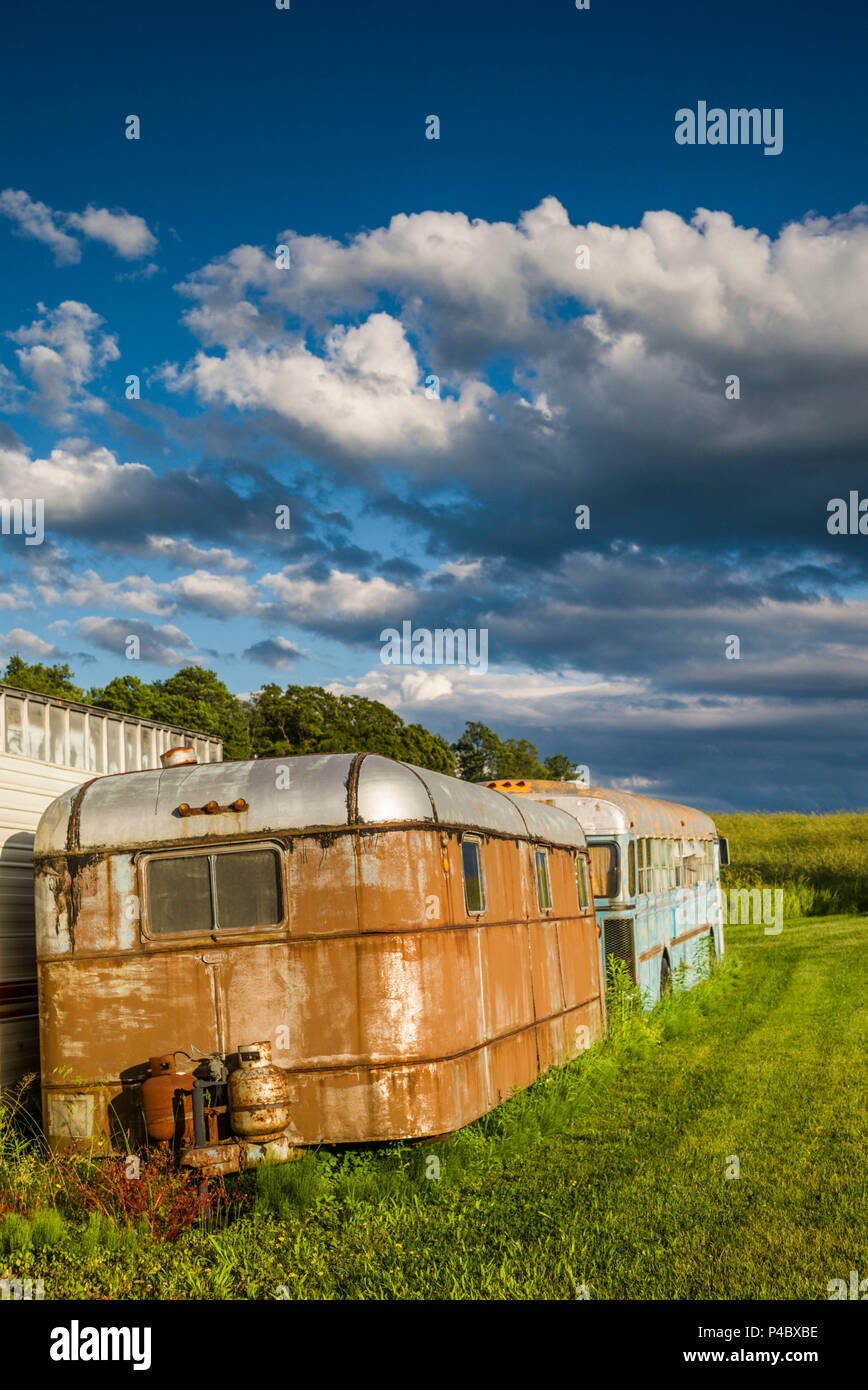 USA, New York, Finger Lakes Region, Trumansburg, antique trailers Stock Photo