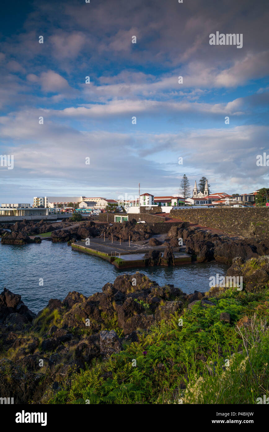 Portugal, Azores, Pico Island, Madalena, harborfront town view Stock Photo
