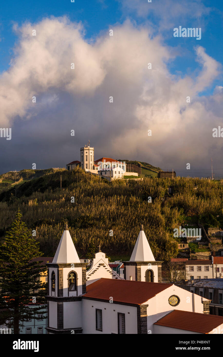 Portugal, Azores, Faial Island, Horta, Igreja de Nossa Senhora das Angustias and the Observatorio Principe Alberto de Monaco observatory Stock Photo
