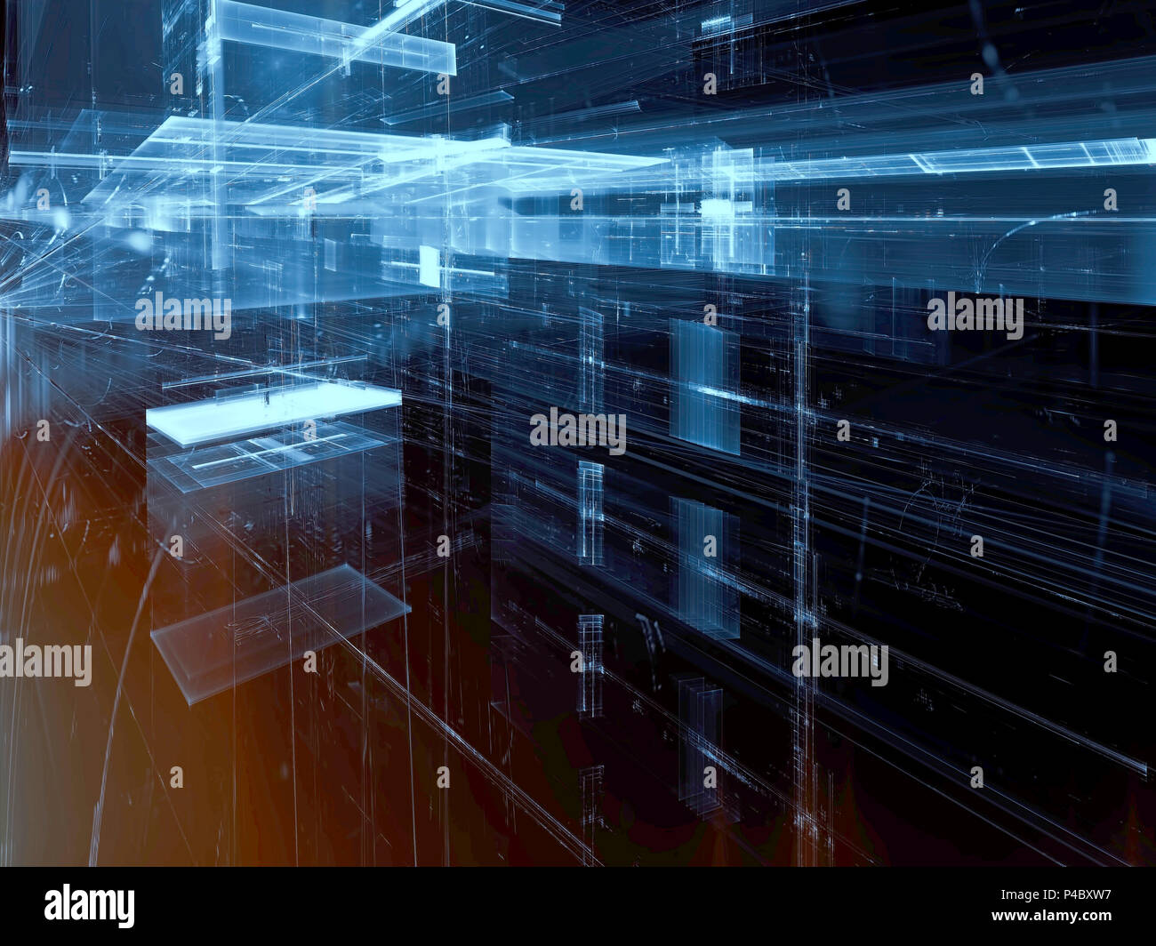 Technology background - 3d illustration. Abstract computer-generated image.  Digital art: glass walls with perspective and light effect. Vr or sci-fi c  Stock Photo - Alamy
