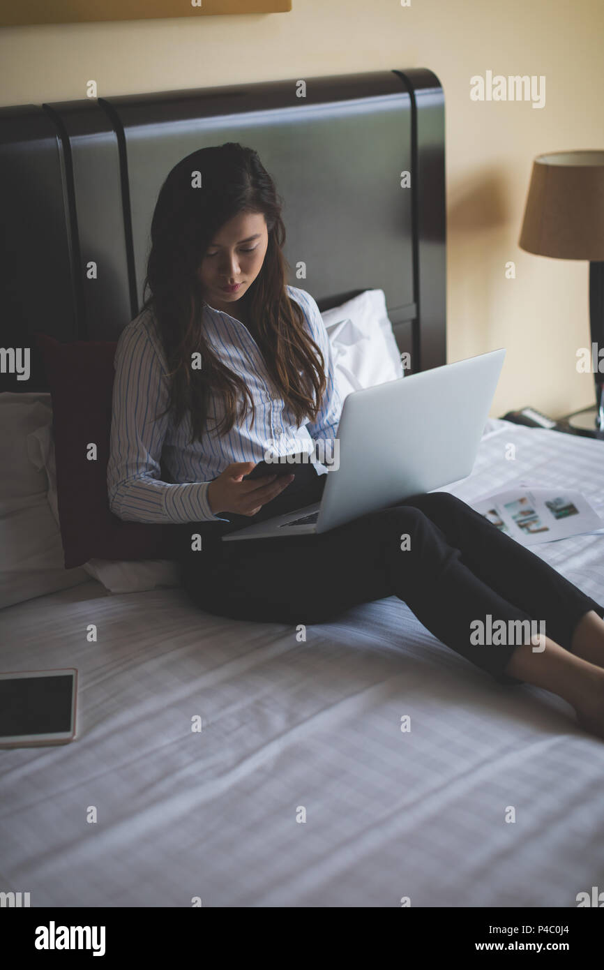 Young businesswoman working tablet smartphone hi-res stock photography ...