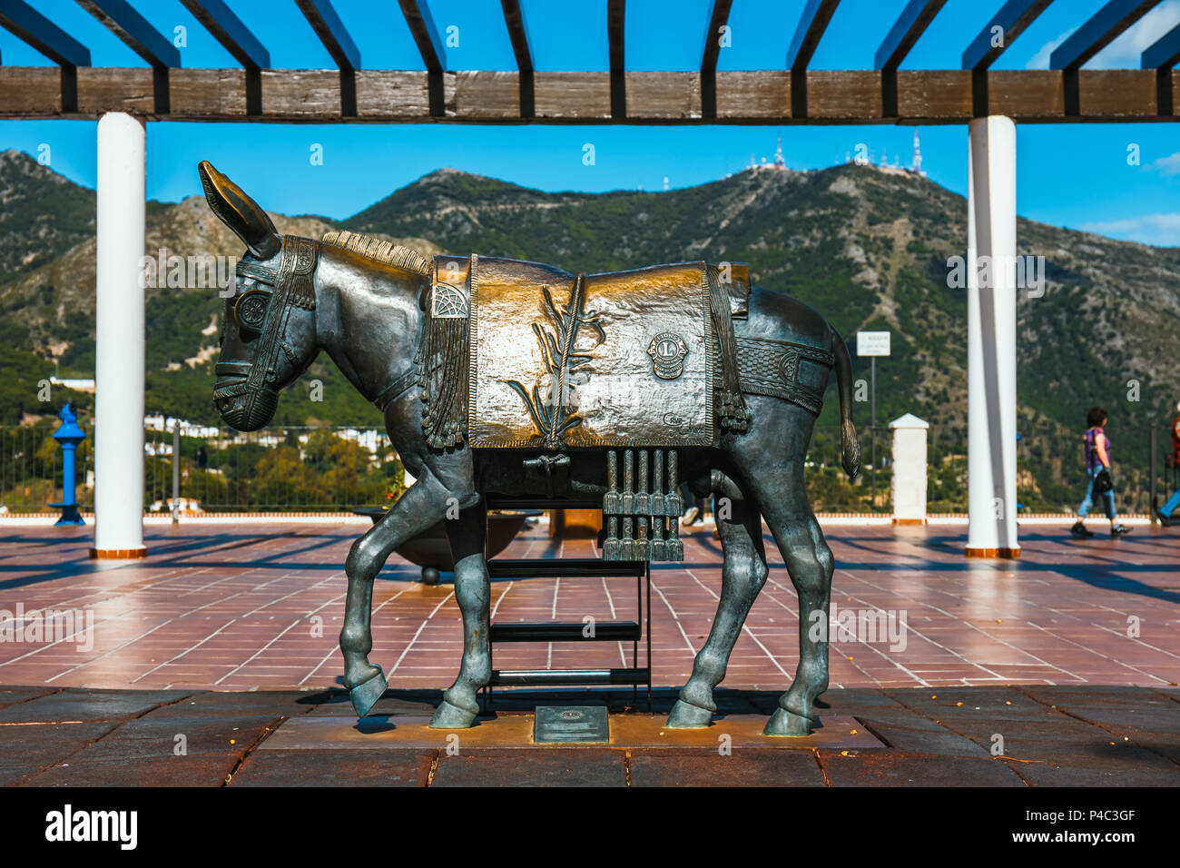 Close up of scukpture of donkey famous as Burro-taxi  in Mijas, a major tourist attraction. Andalusia, Spain Stock Photo
