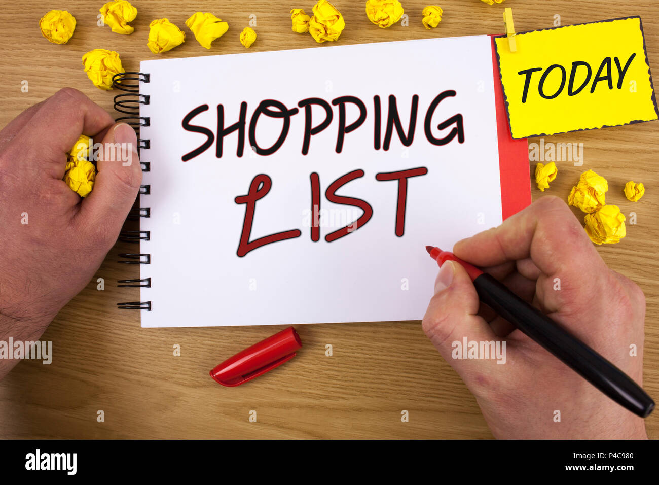 Handwriting textss writing Shopping List. Concept meaning Products