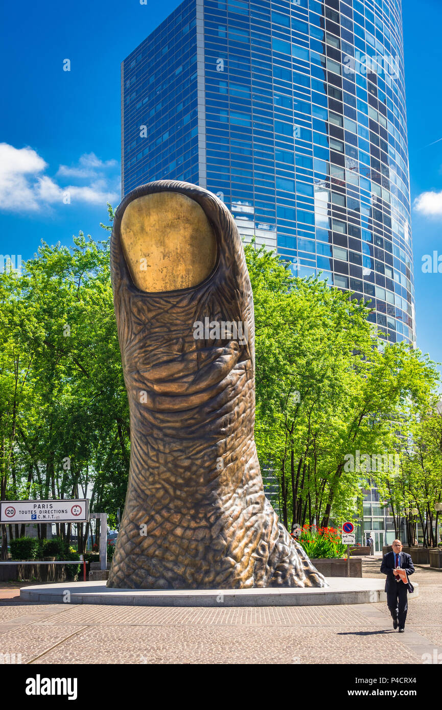 The strange yet wonderful La Defense area in Paris, France that houses an open-air museum. Stock Photo