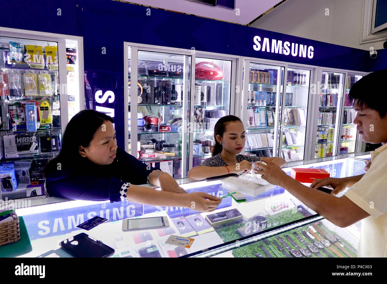 Cell phone store in Phnom Penh, Cambodia Stock Photo