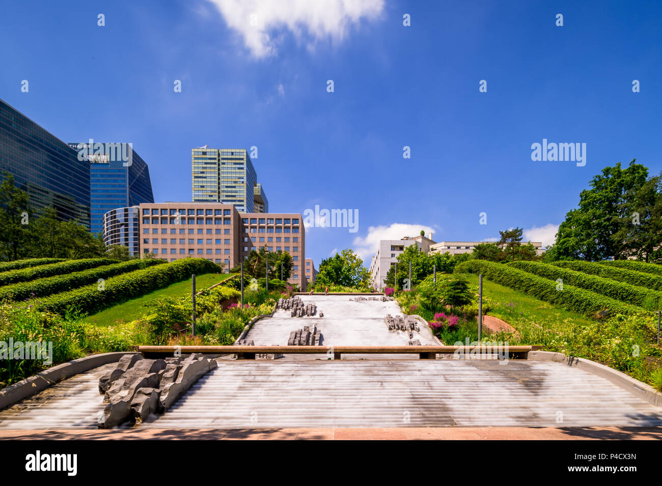 The beautiful Parc Diderot within the La Defense area of Paris, France