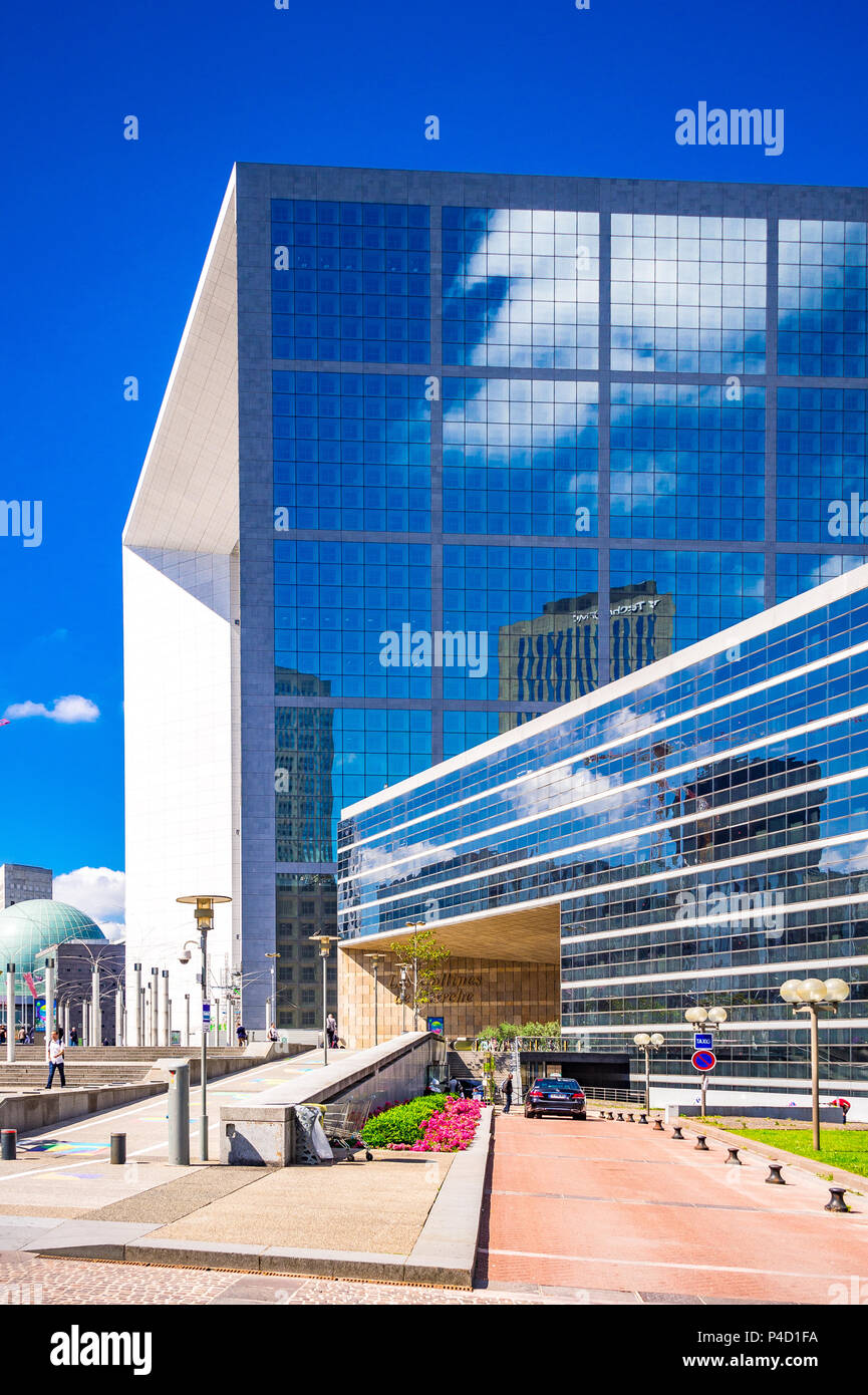The strange yet wonderful La Defense area in Paris, France that houses an open-air museum. Stock Photo