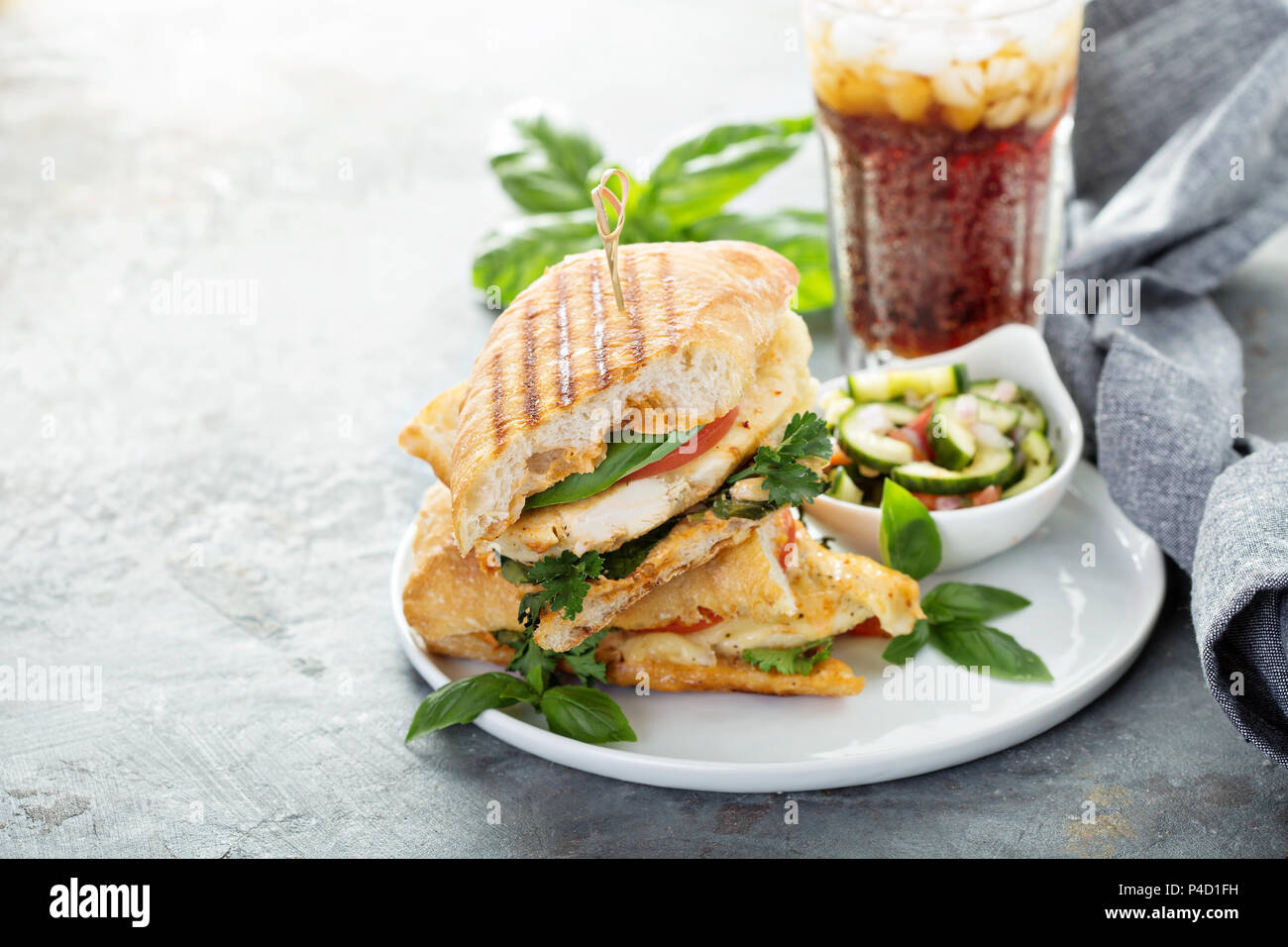 Grilled panini sandwich with chicken and cheese Stock Photo Alamy