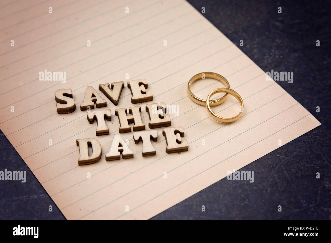 Save the Date Invitation with Wedding Rings Stock Photo - Alamy