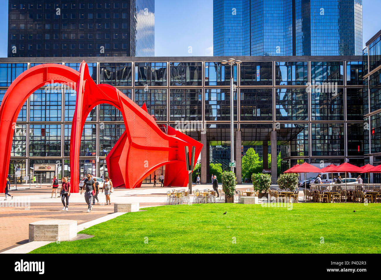 'Araignee Rouge' sculpture by Alexander Calder and sits in the La Defense area in Paris, France Stock Photo