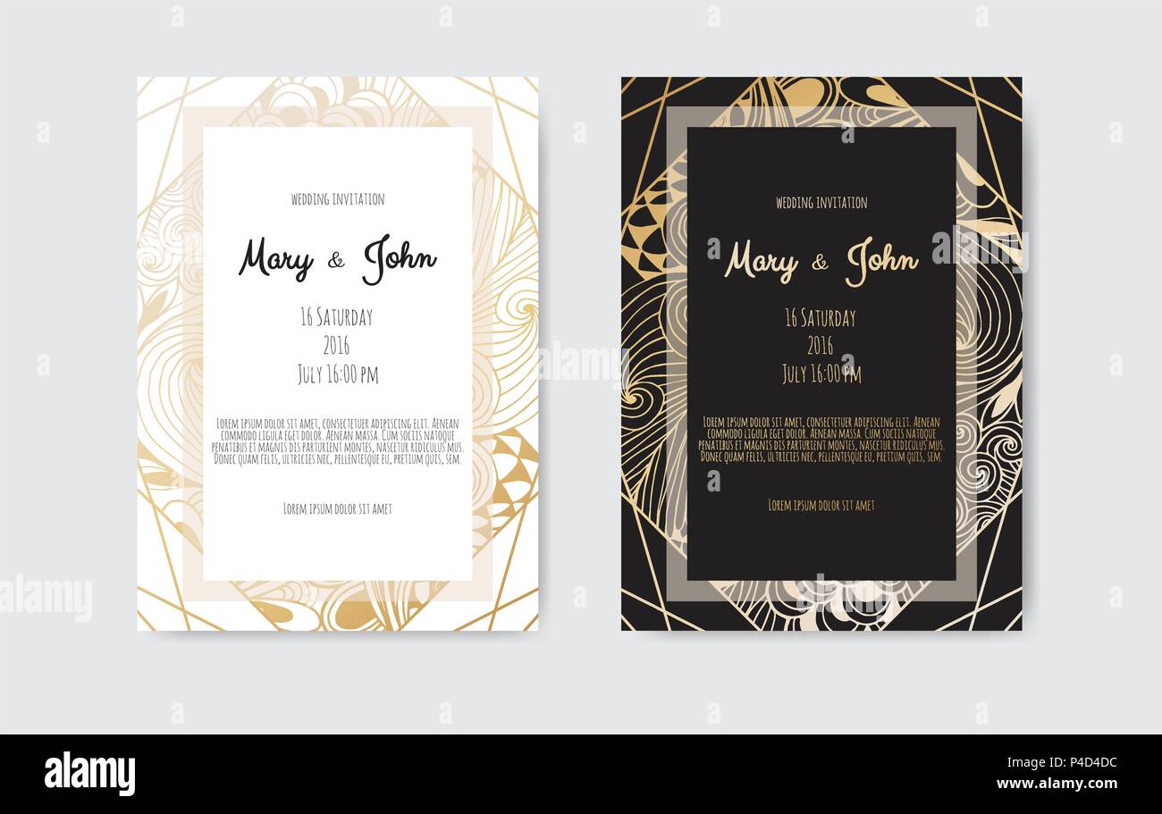 Golden Vector invitation with floral elements. Stock Vector