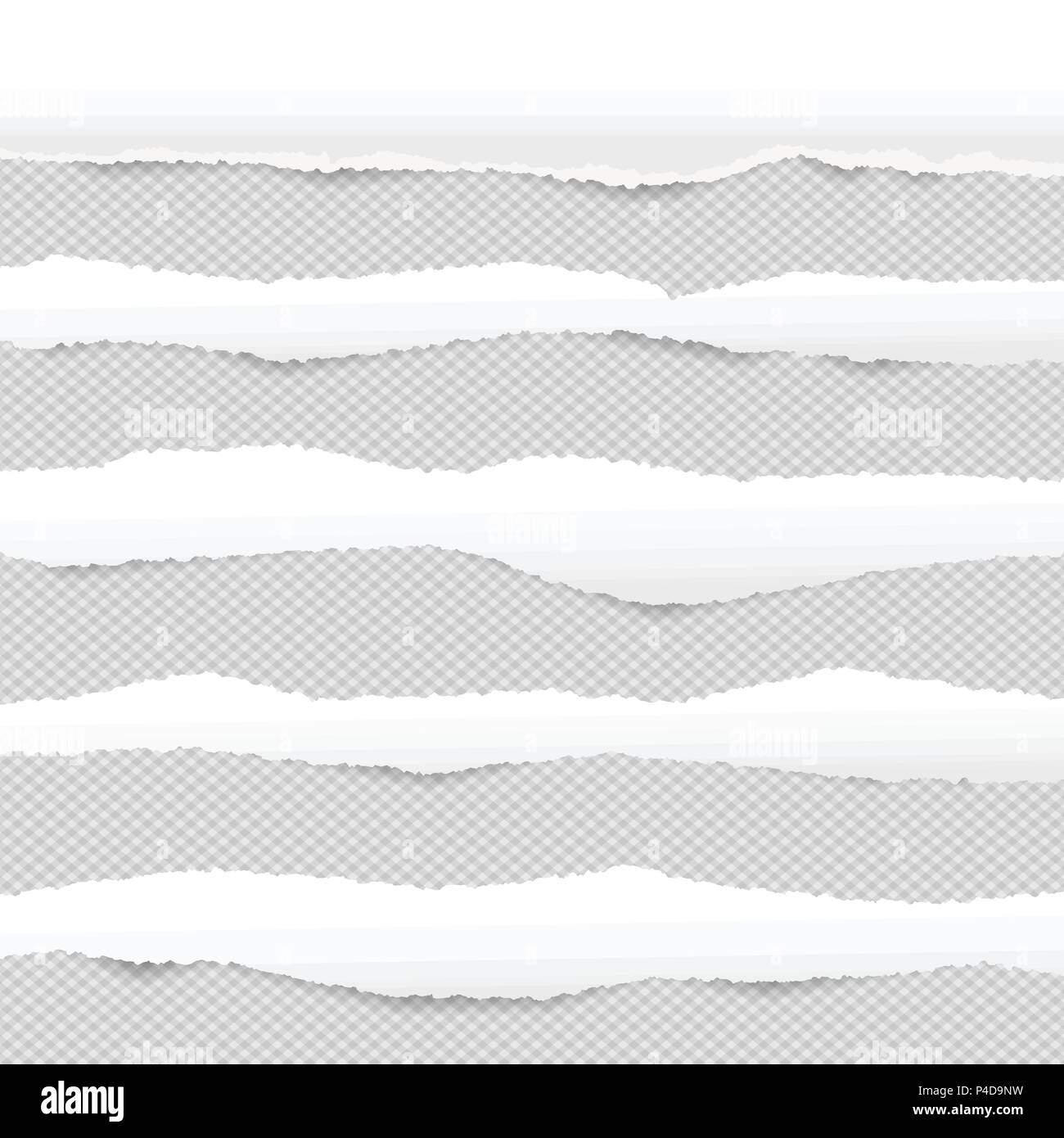White oblong paper strips with torn edge in horizontal position paper for note placed on squared background. Vector illustration Stock Vector