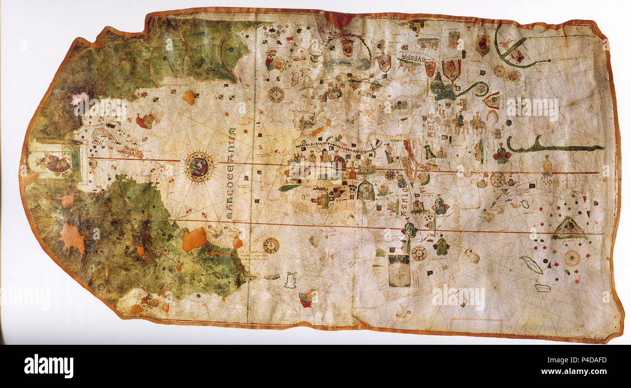 1500 map by Juan de la Cosa rotated. Stock Photo