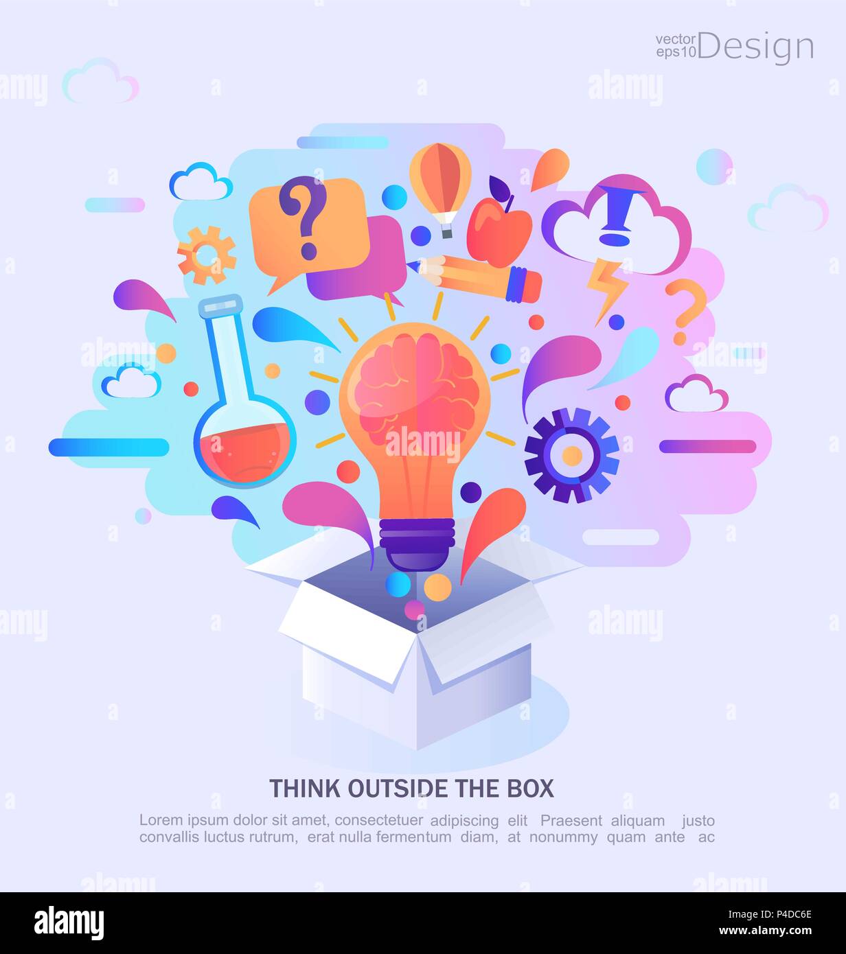 Think outside the box, vector illustration. Infographic concept banner. Creative process and idea. Vector Illustration. Stock Vector
