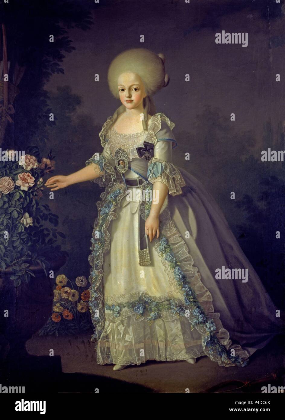 Italian school. Charlotte of Spain, queen of Portugal. c.1787. Oil on canvas (172 x 128 cm). Madrid, Prado museum. Author: Giuseppe Troni (1739-1810). Location: MUSEO DEL PRADO-PINTURA, MADRID, SPAIN. Stock Photo