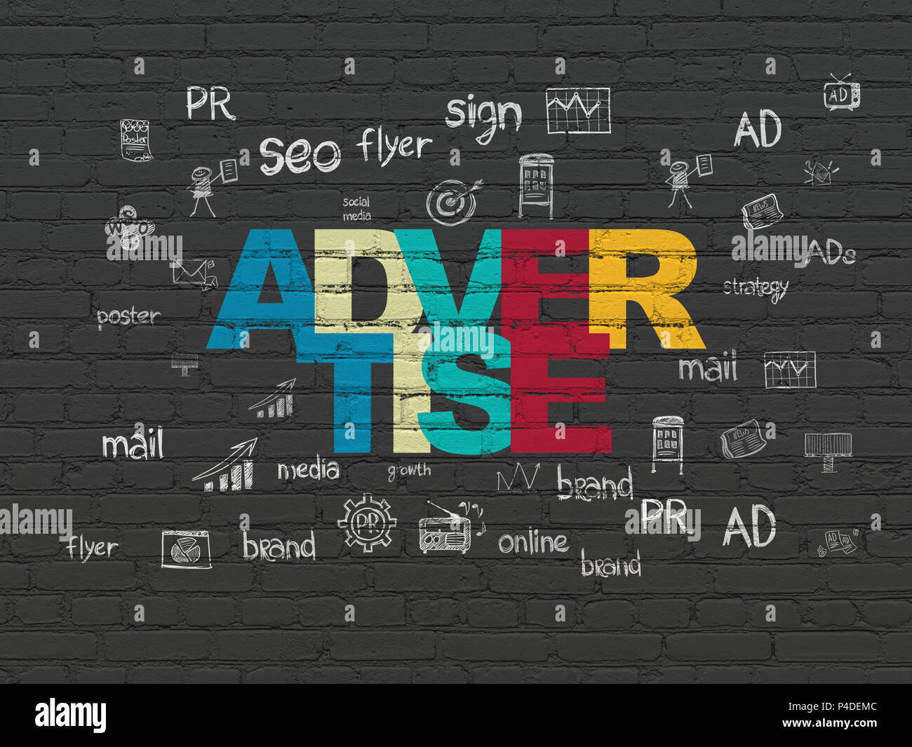 Marketing concept: Advertise on wall background Stock Photo - Alamy