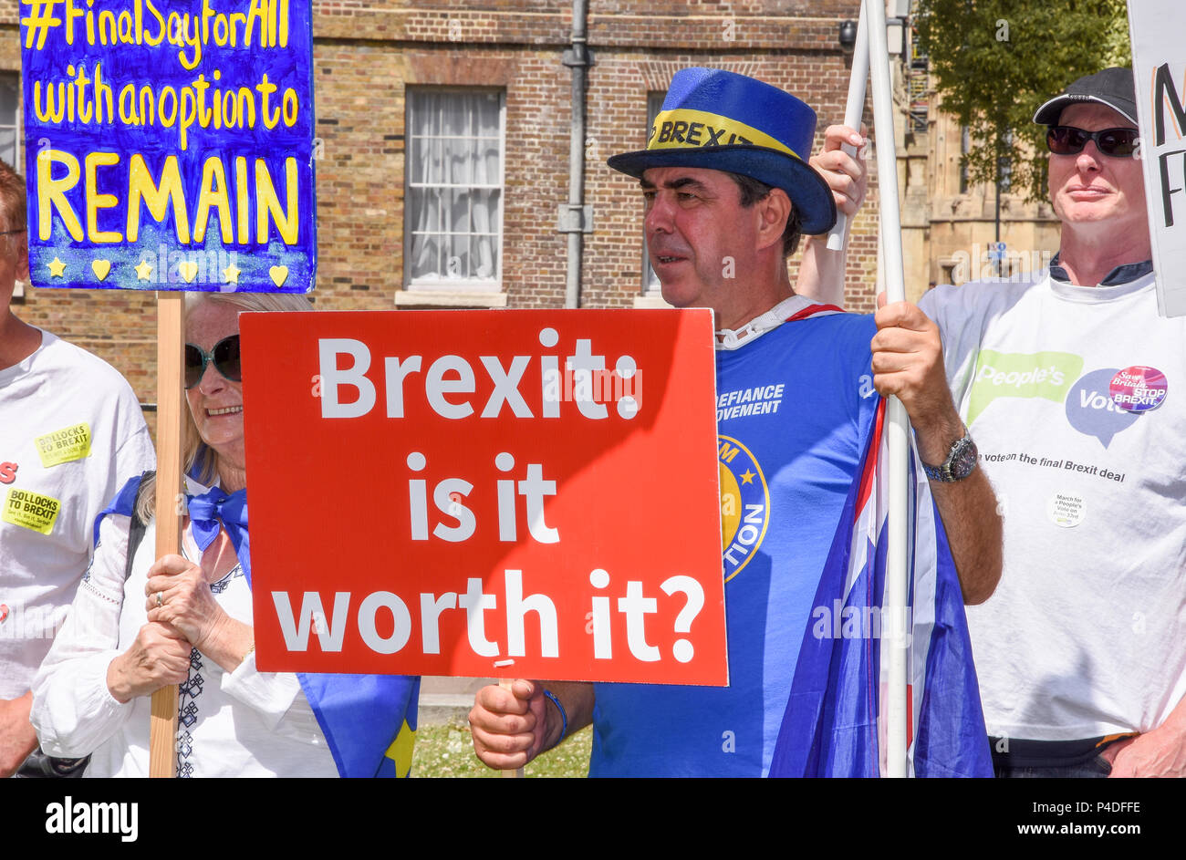 Pro-EU supporters gathered on College Green as MPs debated Brexit Lords amendments of the Withdrawal Bill,Houses of Parliament,London.UK  20.06.18 Stock Photo