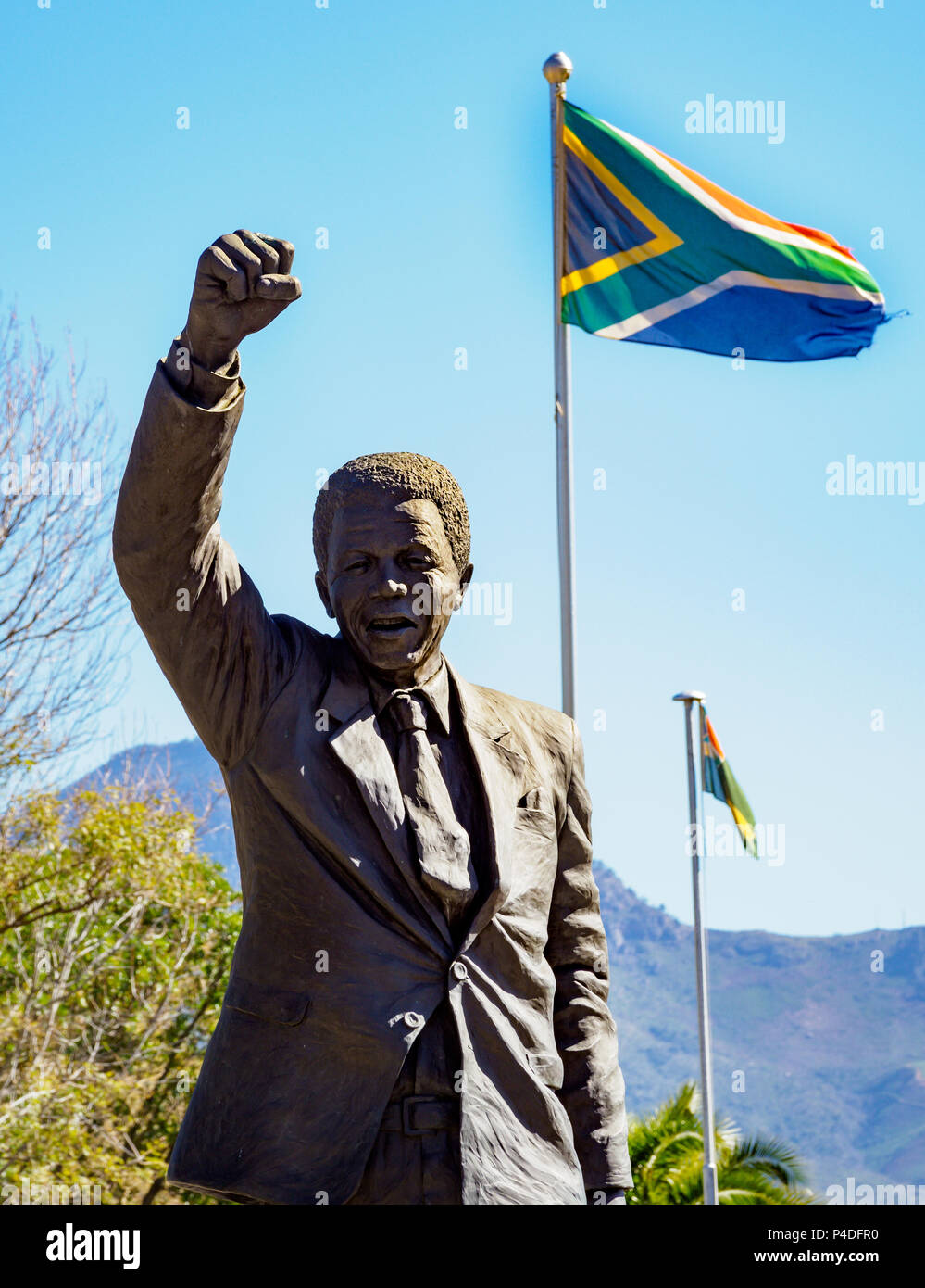 Nelson Mandela statue outside the former Victor Verster Prison, where he spent the last part of his imprisonment for being a political terrorist Stock Photo