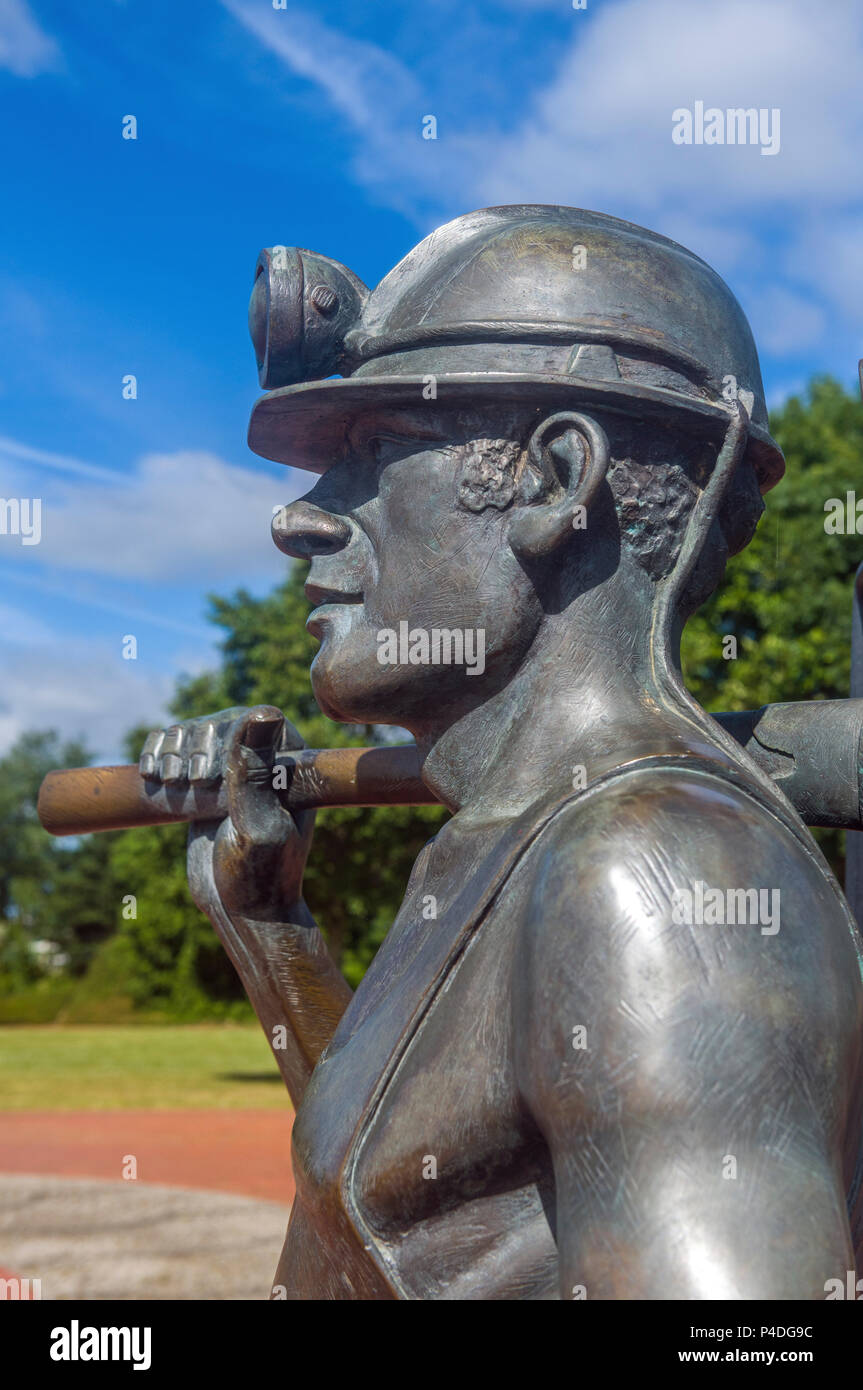 Statue of Welsh Coal Miner erected in Cardiff Bay, south Wales, seen close up Stock Photo