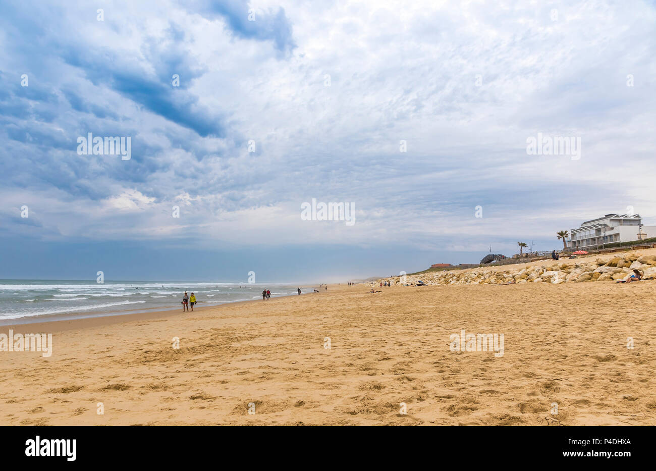 People enjoying the windy summer day at the beach on the Atlantic coast of  France near Lacanau-Ocean, Bordeaux, France Stock Photo - Alamy