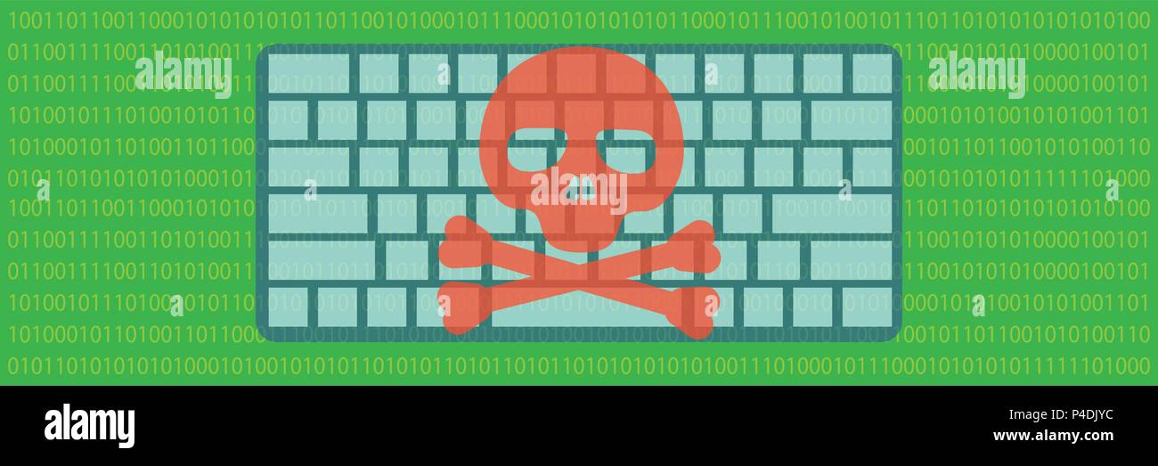 Hacked computer banner horizontal, flat style Stock Vector
