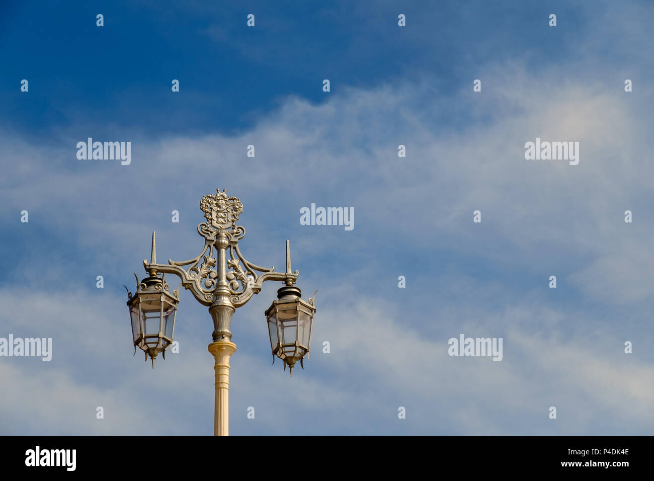 Ornate street lamp on the seafront in the city of Brighton, East Sussex, England, UK in landscape orientation. Stock Photo