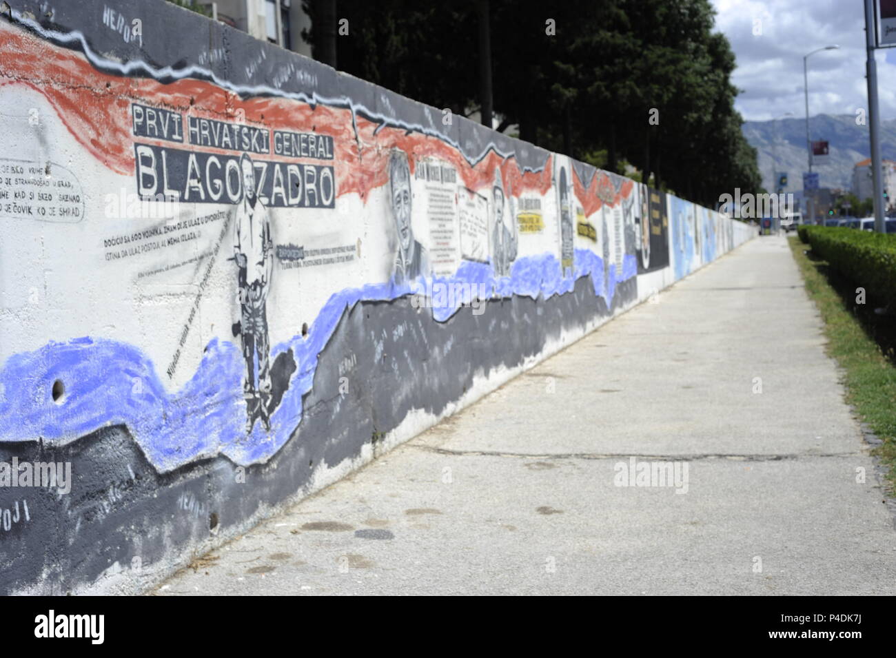 Graffitis to remember memorial of heroes of war civil-war in Yugoslavia  yougoslavia-war Vukovar street. Split, Croatia Stock Photo