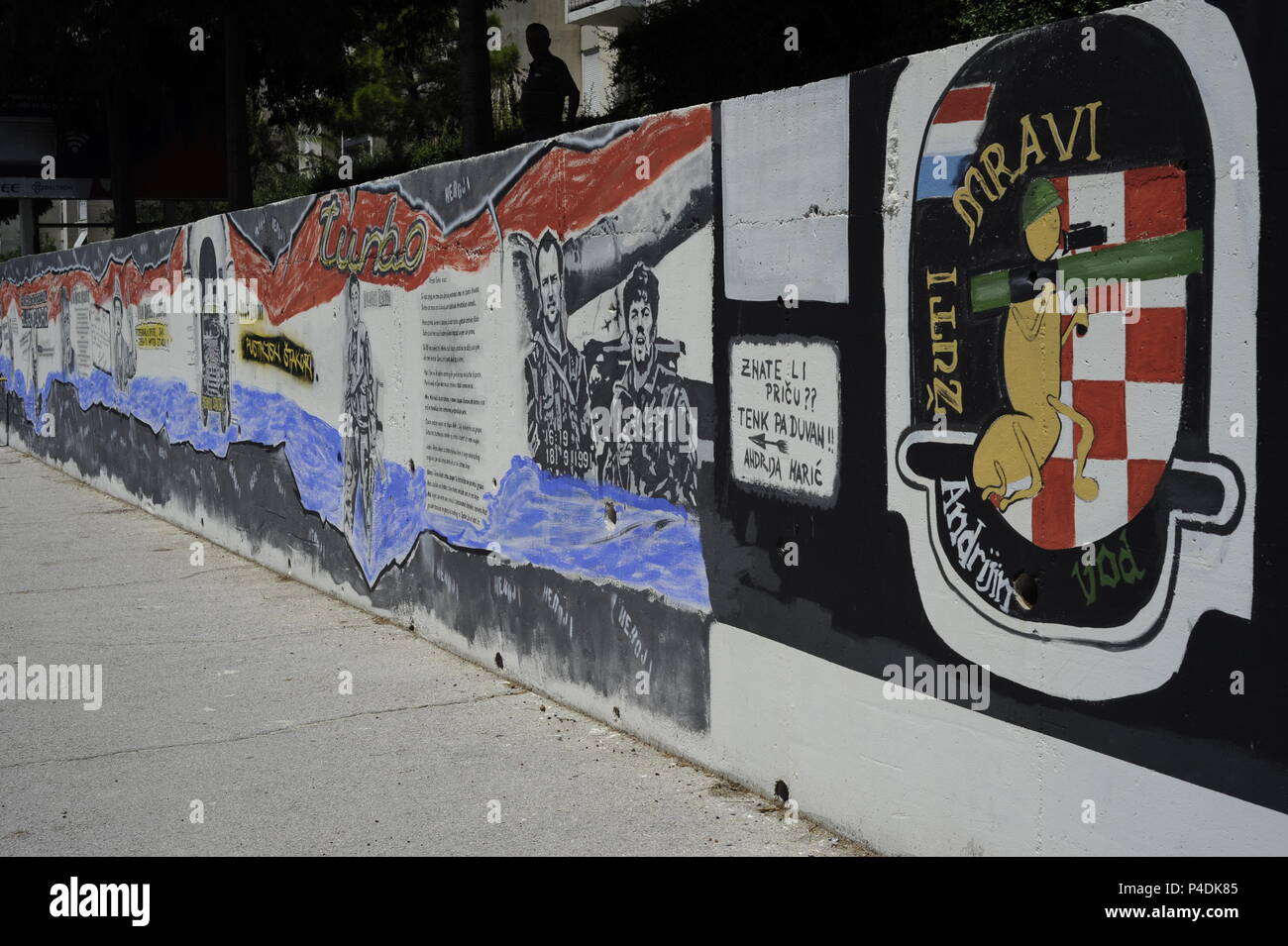 Graffitis to remember memorial of heroes of war civil-war in Yugoslavia  yougoslavia-war Vukovar street. Split, Croatia Stock Photo